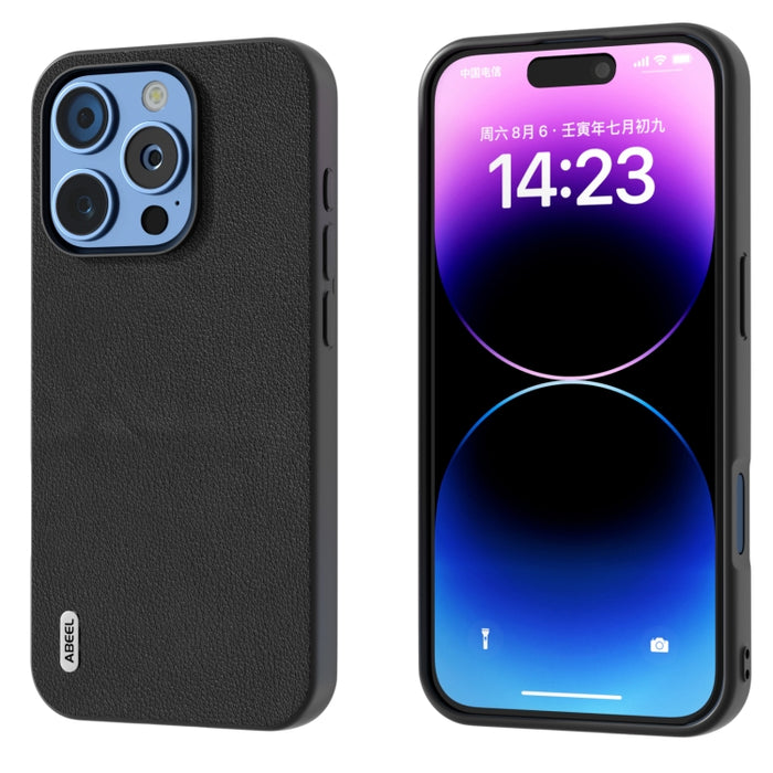 ABEEL Estuche para teléfono con borde negro Wave de cuero genuino