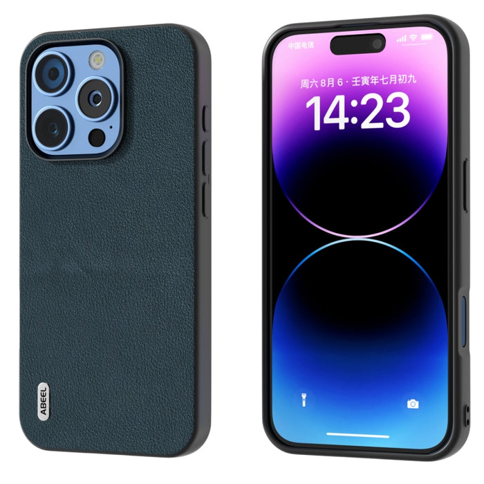 ABEEL Estuche para teléfono con borde negro Wave de cuero genuino