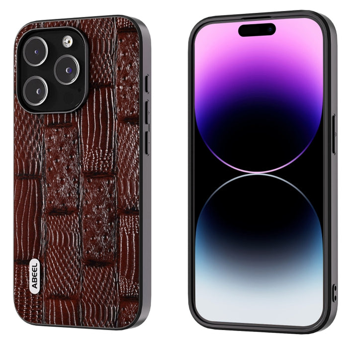 Funda para teléfono con borde negro y patrón Mahjong de cuero genuino ABEEL