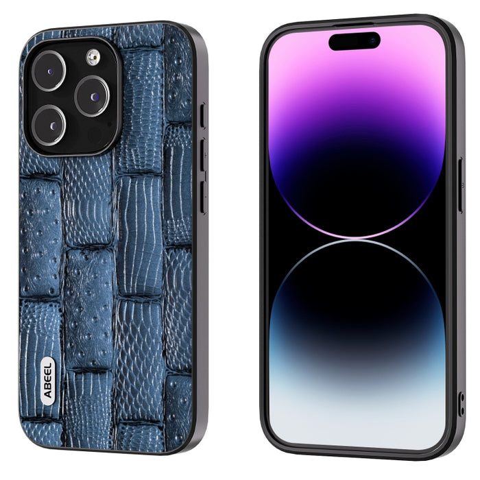 Funda para teléfono con borde negro y patrón Mahjong de cuero genuino ABEEL