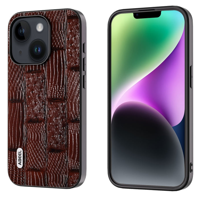 Funda para teléfono con borde negro y patrón Mahjong de cuero genuino ABEEL