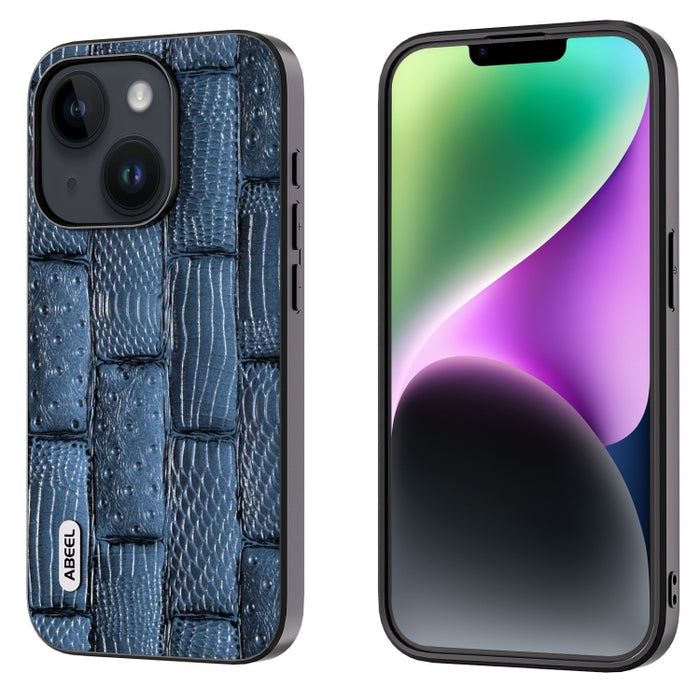 Funda para teléfono con borde negro y patrón Mahjong de cuero genuino ABEEL
