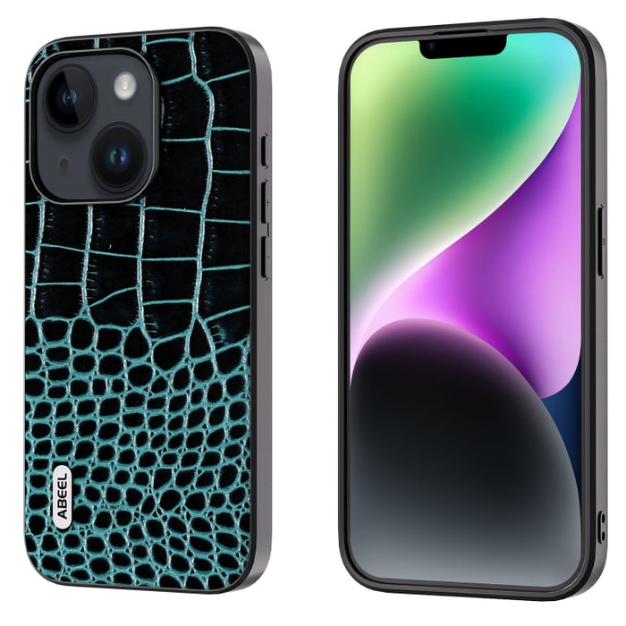 Funda para teléfono con borde negro y patrón de cocodrilo de cuero genuino ABEEL