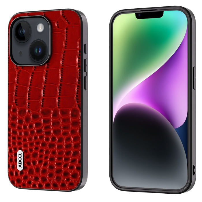 Funda para teléfono con borde negro y patrón de cocodrilo de cuero genuino ABEEL