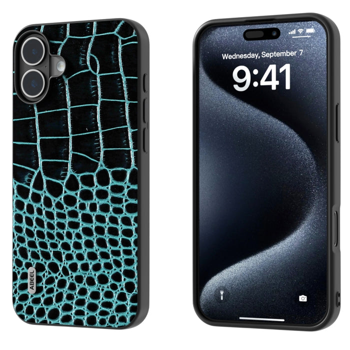 Funda para teléfono con borde negro y patrón de cocodrilo de cuero genuino ABEEL