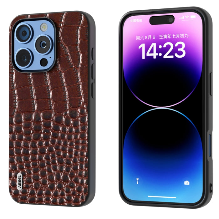 Funda para teléfono con borde negro y patrón de cocodrilo de cuero genuino ABEEL