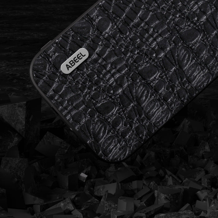 ABEEL Funda para teléfono con borde negro y dosel de cuero genuino