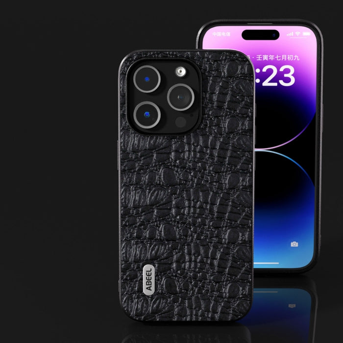 ABEEL Funda para teléfono con borde negro y dosel de cuero genuino