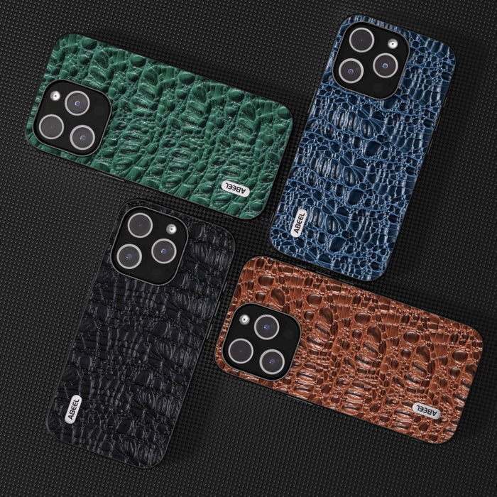 ABEEL Funda para teléfono con borde negro y dosel de cuero genuino