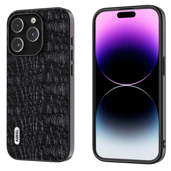 ABEEL Funda para teléfono con borde negro y dosel de cuero genuino