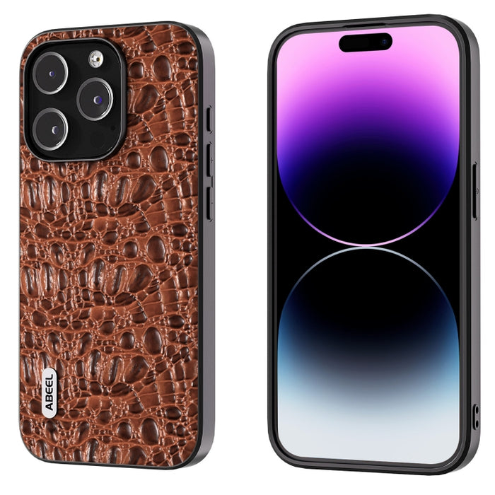 ABEEL Funda para teléfono con borde negro y dosel de cuero genuino