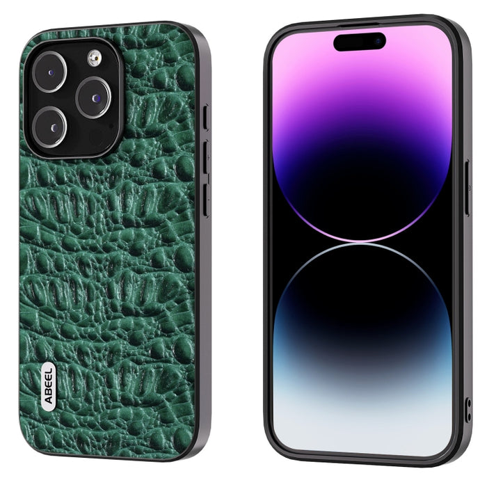 ABEEL Funda para teléfono con borde negro y dosel de cuero genuino