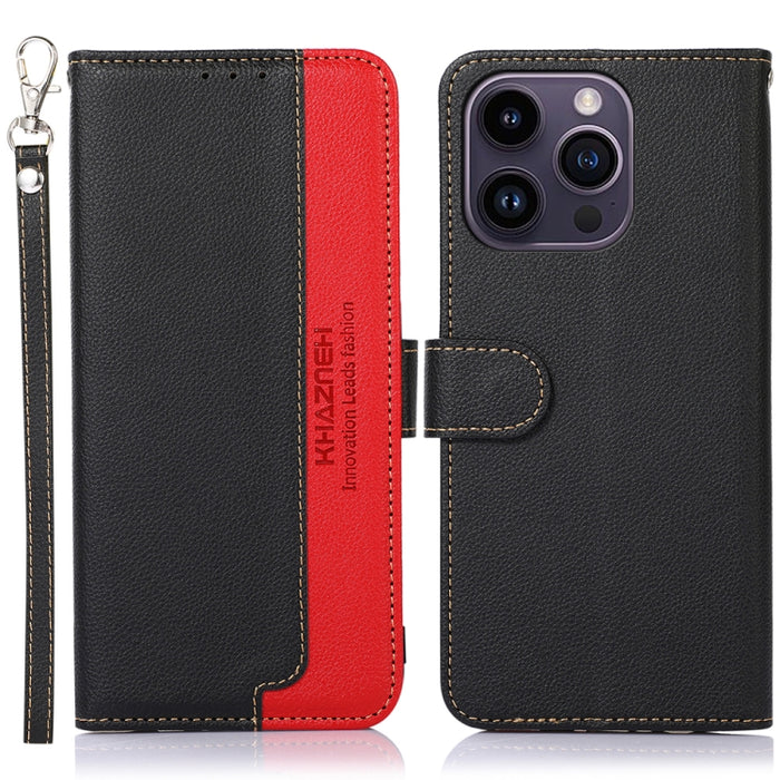 KHAZNEH Estuche para teléfono RFID de cuero con textura de litchi