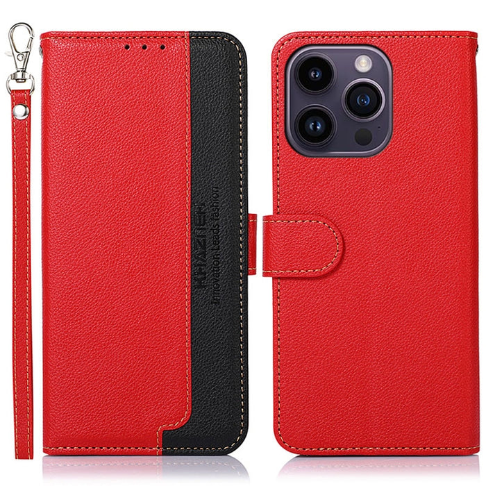 KHAZNEH Estuche para teléfono RFID de cuero con textura de litchi