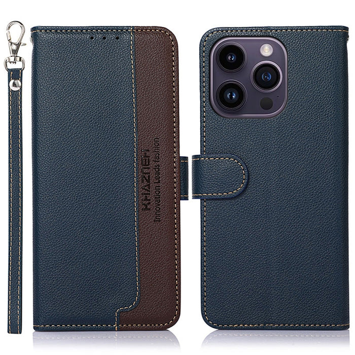 KHAZNEH Estuche para teléfono RFID de cuero con textura de litchi