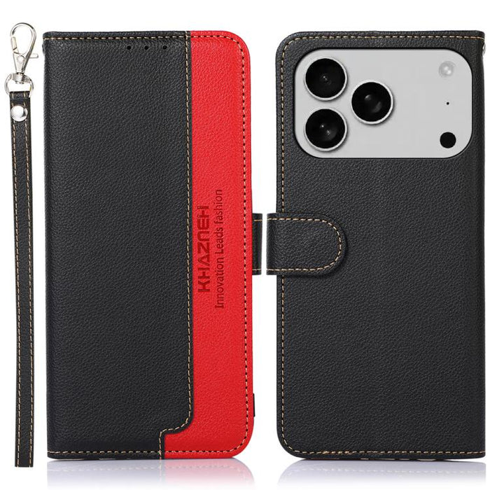KHAZNEH Estuche para teléfono RFID de cuero con textura de litchi