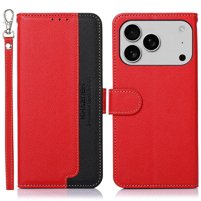 KHAZNEH Estuche para teléfono RFID de cuero con textura de litchi