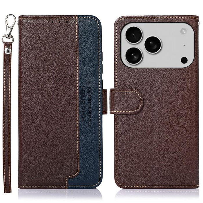 KHAZNEH Estuche para teléfono RFID de cuero con textura de litchi