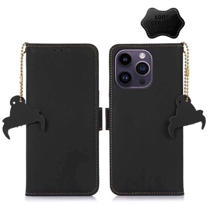 Estuche para teléfono de cuero RFID magnético de cuero genuino