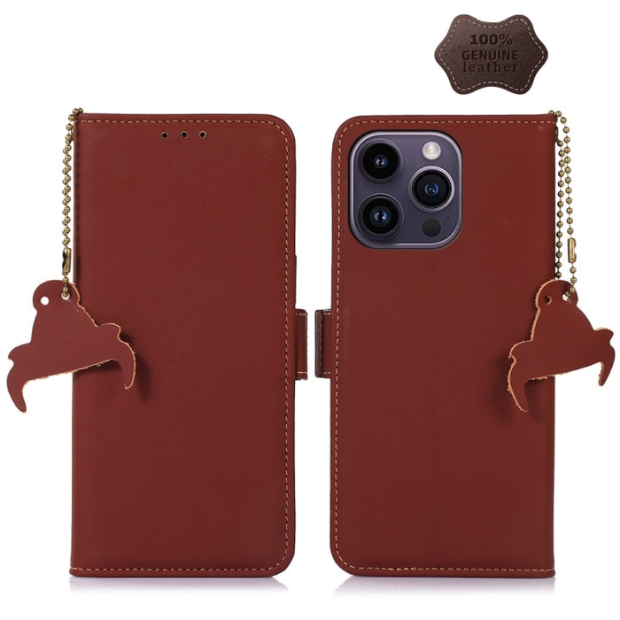Estuche para teléfono de cuero RFID magnético de cuero genuino