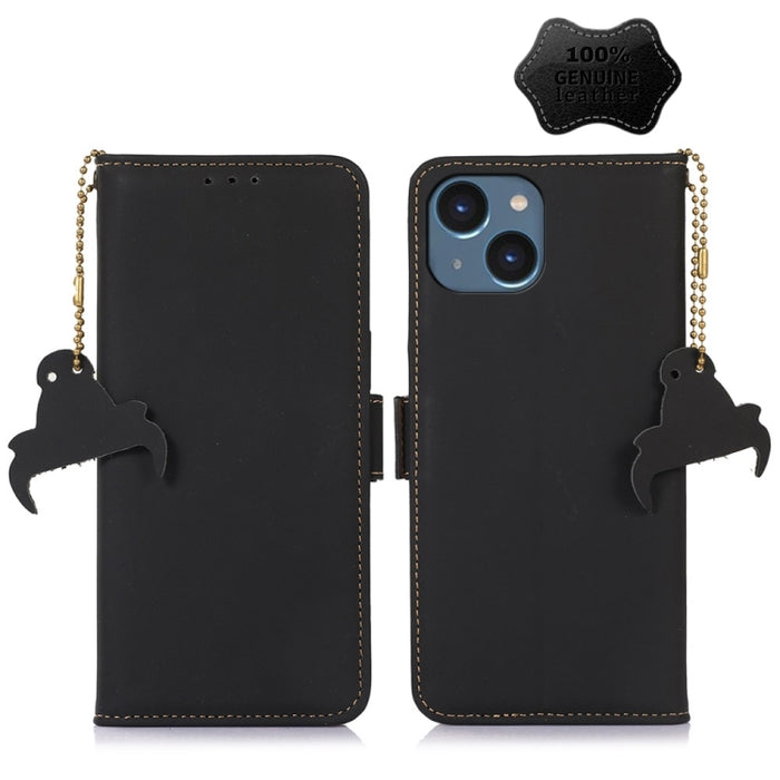 Estuche para teléfono de cuero RFID magnético de cuero genuino
