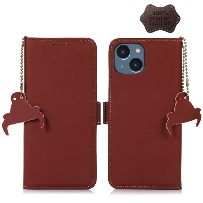 Estuche para teléfono de cuero RFID magnético de cuero genuino