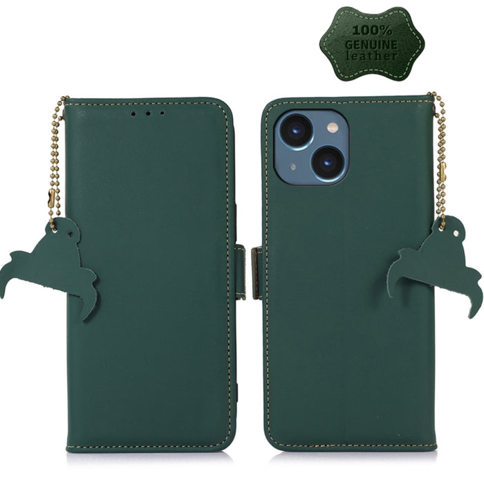 Estuche para teléfono de cuero RFID magnético de cuero genuino