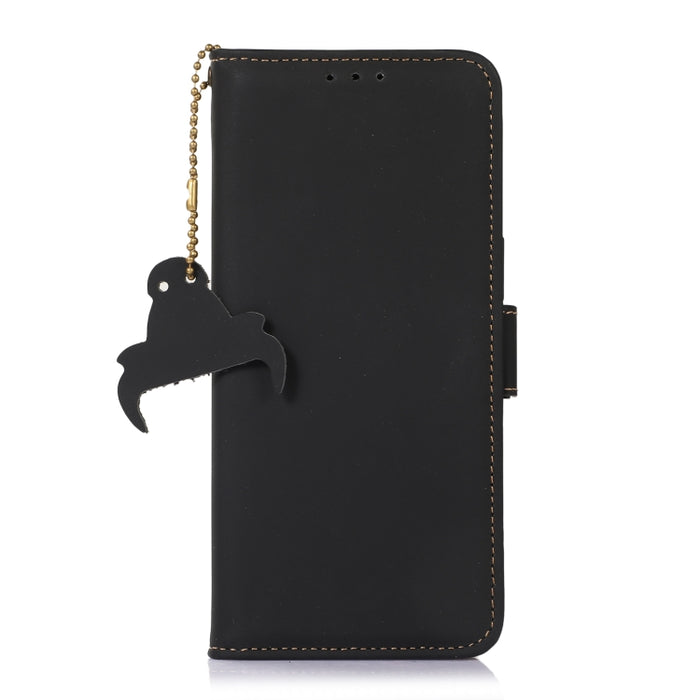 Estuche para teléfono de cuero RFID magnético de cuero genuino