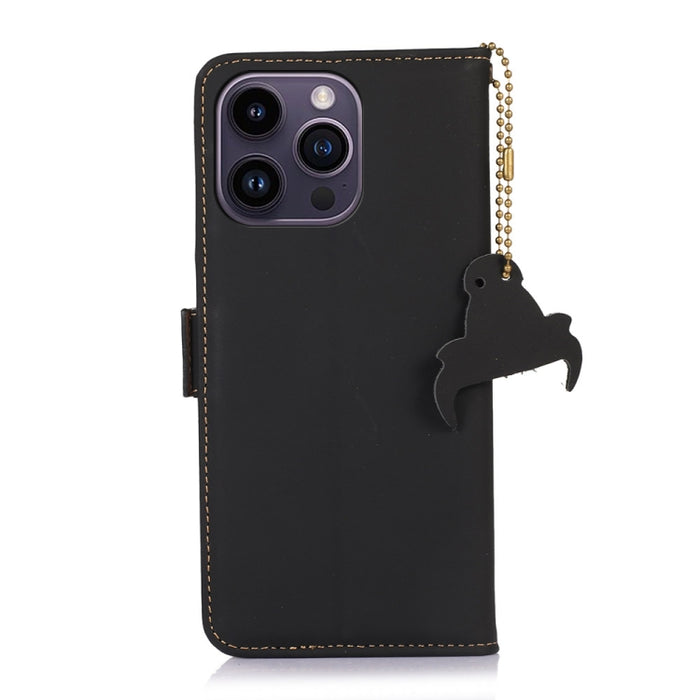 Estuche para teléfono de cuero RFID magnético de cuero genuino