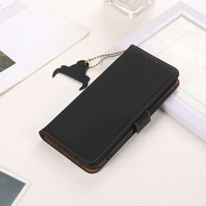 Estuche para teléfono de cuero RFID magnético de cuero genuino