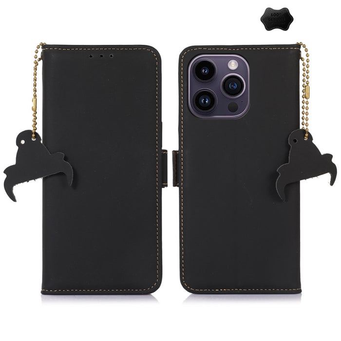 Estuche para teléfono de cuero RFID magnético de cuero genuino