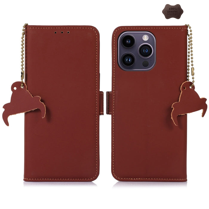 Estuche para teléfono de cuero RFID magnético de cuero genuino