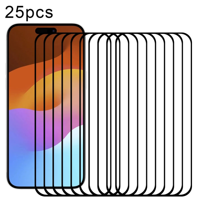 Película de vidrio templado de pantalla de pegamento completo de 25 piezas, For iPhone 15 Pro Max, For iPhone 15 Pro, For iPhone 15 Plus, For iPhone 15
