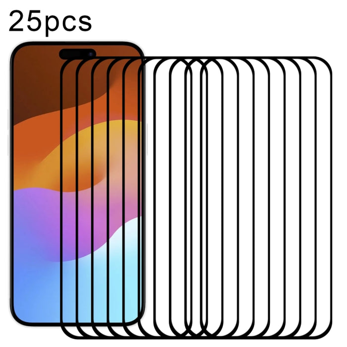 Película de vidrio templado de pantalla de pegamento completo de 25 piezas, For iPhone 15 Pro Max, For iPhone 15 Pro, For iPhone 15 Plus, For iPhone 15