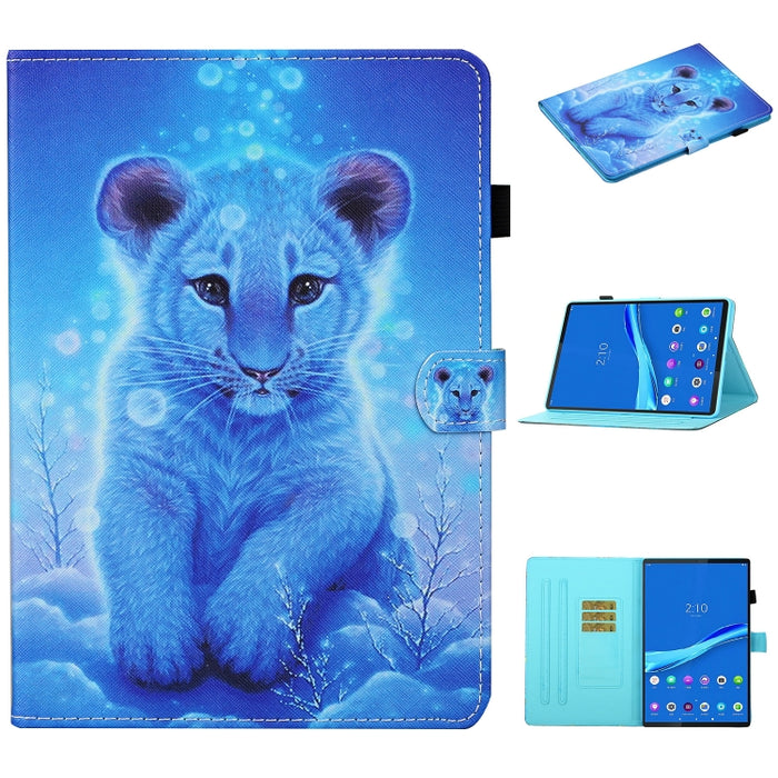 Estuche de cuero con tapa horizontal con costuras de dibujo a color, con soporte y ranuras para tarjetas y función de suspensión / activación