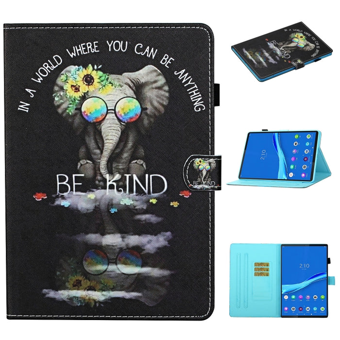 Estuche de cuero con tapa horizontal con costuras de dibujo a color, con soporte y ranuras para tarjetas y función de suspensión / activación