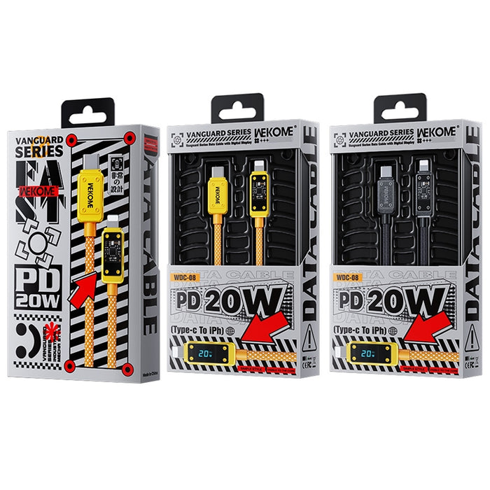 WK WDC-08 PD 20W USB-C/Type-C a cable de datos de pantalla digital de 8 pines, longitud: 1 m, WDC-08