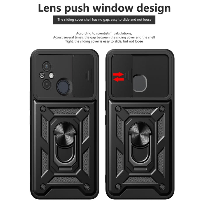 Diseño de cubierta de cámara deslizante TPU Hybrid PC Phone Case, For Xiaomi Redmi 12 4G, For Xiaomi Redmi 12C 4G / 11A 4G