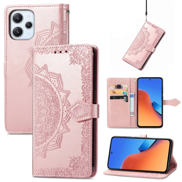 Estuche para teléfono de cuero en relieve Mandala Flower, For Xiaomi Redmi 12