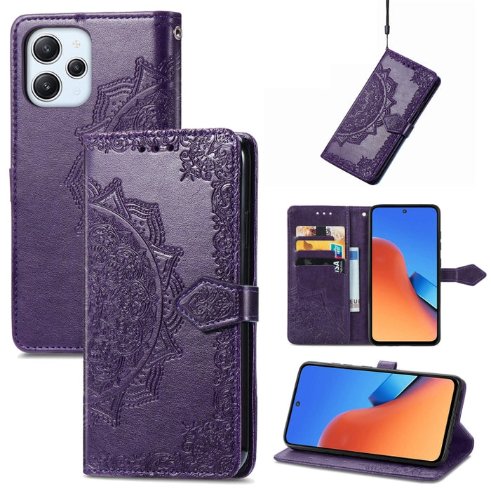 Estuche para teléfono de cuero en relieve Mandala Flower, For Xiaomi Redmi 12