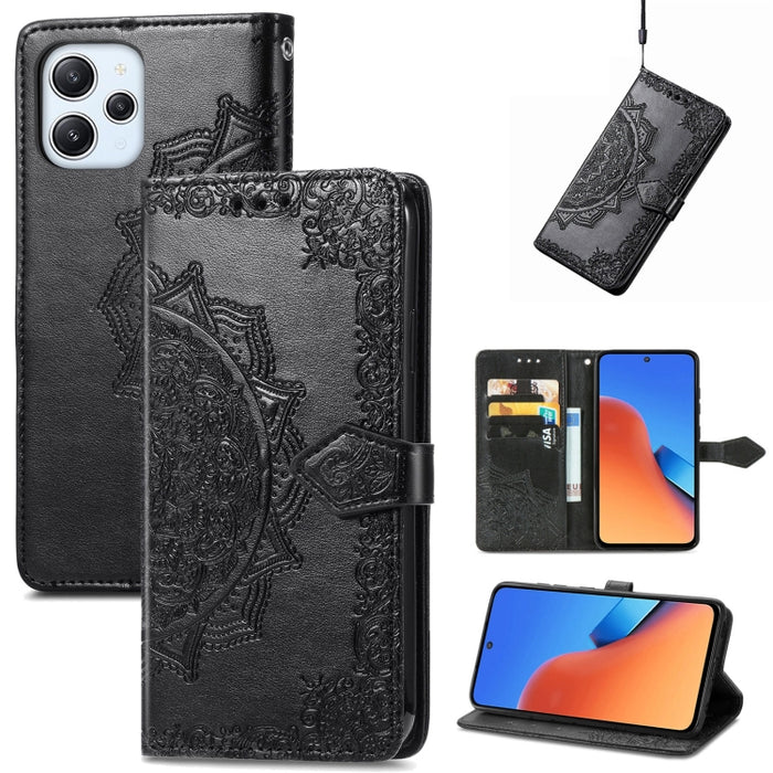 Estuche para teléfono de cuero en relieve Mandala Flower, For Xiaomi Redmi 12