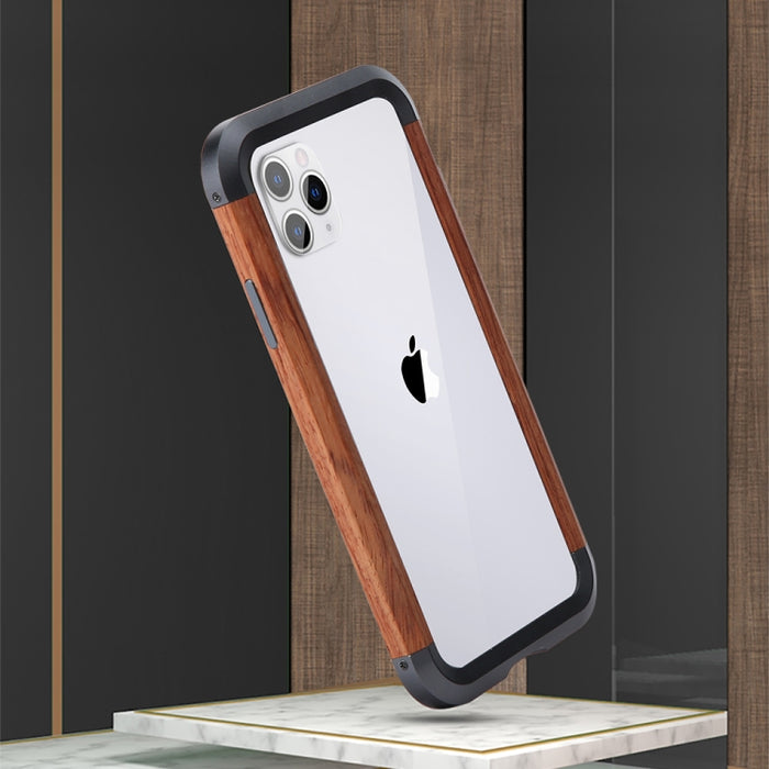 R-JUST Metal + Estuche protector con marco de madera, For iPhone 11, For iPhone 11 Pro, For iPhone 11 Pro Max, For iPhone X / XS, For iPhone XS Max, For iPhone XR