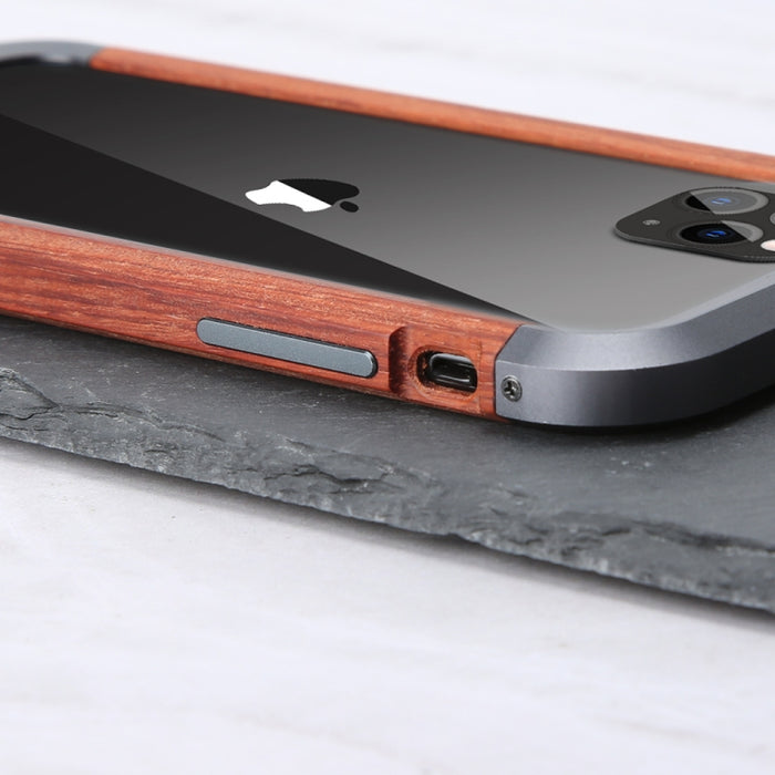 R-JUST Metal + Estuche protector con marco de madera, For iPhone 11, For iPhone 11 Pro, For iPhone 11 Pro Max, For iPhone X / XS, For iPhone XS Max, For iPhone XR