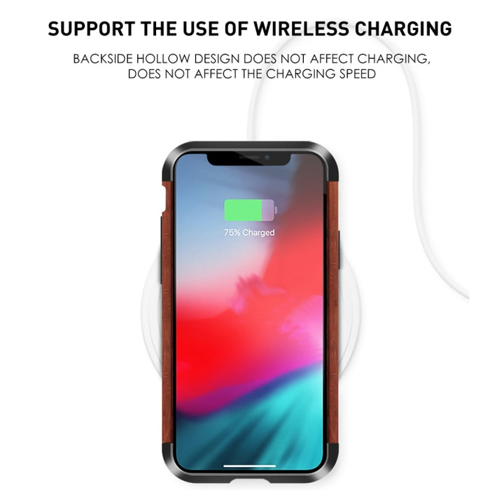 R-JUST Metal + Estuche protector con marco de madera, For iPhone 11, For iPhone 11 Pro, For iPhone 11 Pro Max, For iPhone X / XS, For iPhone XS Max, For iPhone XR