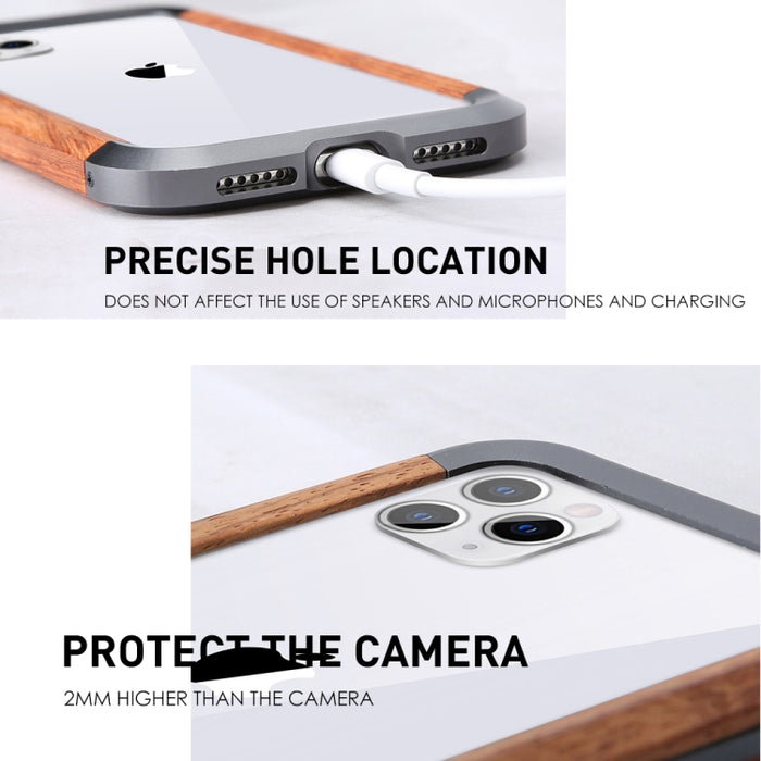 R-JUST Metal + Estuche protector con marco de madera, For iPhone 11, For iPhone 11 Pro, For iPhone 11 Pro Max, For iPhone X / XS, For iPhone XS Max, For iPhone XR