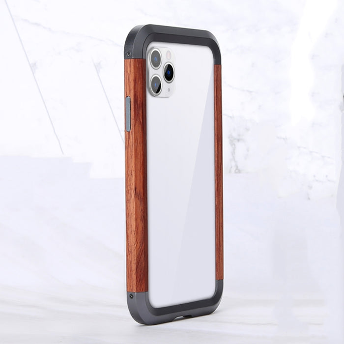 R-JUST Metal + Estuche protector con marco de madera, For iPhone 11, For iPhone 11 Pro, For iPhone 11 Pro Max, For iPhone X / XS, For iPhone XS Max, For iPhone XR