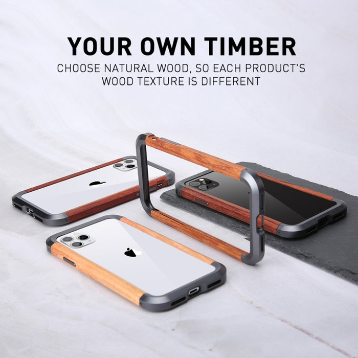 R-JUST Metal + Estuche protector con marco de madera, For iPhone 11, For iPhone 11 Pro, For iPhone 11 Pro Max, For iPhone X / XS, For iPhone XS Max, For iPhone XR