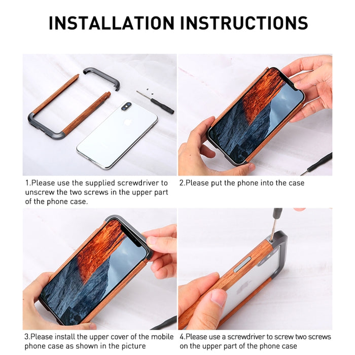 R-JUST Metal + Estuche protector con marco de madera, For iPhone 11, For iPhone 11 Pro, For iPhone 11 Pro Max, For iPhone X / XS, For iPhone XS Max, For iPhone XR