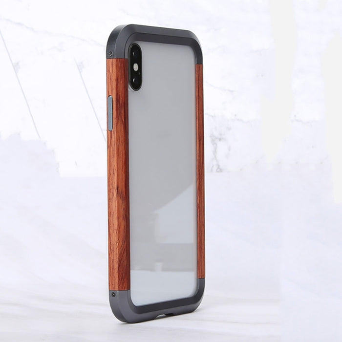 R-JUST Metal + Estuche protector con marco de madera, For iPhone 11, For iPhone 11 Pro, For iPhone 11 Pro Max, For iPhone X / XS, For iPhone XS Max, For iPhone XR
