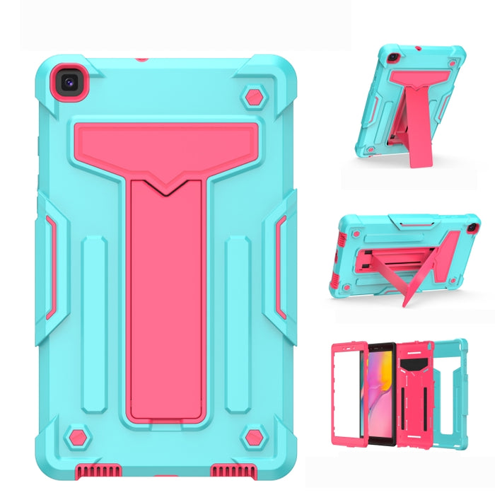 Soporte en forma de T Color de contraste PC a prueba de golpes + Funda protectora plana de silicona